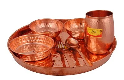 Cobre martillado diseñador - Juego de cena de 7 piezas, juego Thali, para vajilla vajilla Foto 1 de 4