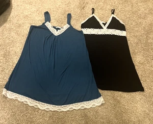 Set of 2 Ekouaer Women's Teal & Black Lace Sleeveless Nightgowns XXL V-Neck - Picture 1 of 12