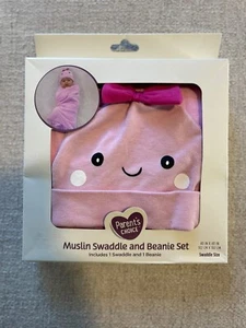 Swaddle and Beanie Set Pink Muslin 100% Cotton 40"x40" Parents Choice (T06 - Picture 1 of 3
