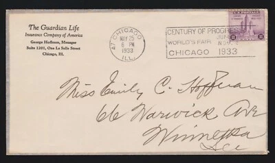 US 1933 Guardian Life Insurance Company of America Advertising Cover (-209) - Image 1 of 3