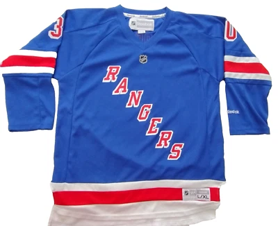 锐步 NHL 纽约游骑兵队 Henrik Lundqvist 曲棍球球衣蓝色青少年尺寸 L/XL — 第 1/4 张图片