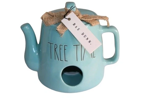Rae Dunn Tree Time Ceramic Tea Pot Kettle Birdhouse Pastel Blue Decor Cover