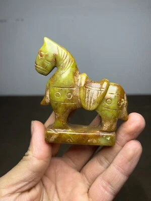 Raro China antiguo jade tallado a mano animal caballo suerte Feng Shui estatua Foto 1 de 4
