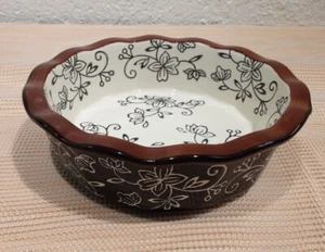 Temptations Oven Ware Floral Lace Black Brown 5" Mini Pie Quiche Fluted Edge - Picture 1 of 4