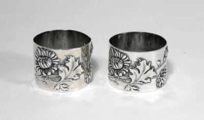 2 servilleteros alemanes antiguos de plata 800 florales repousse ~ Bruckmann & Sohn Foto 1 de 4