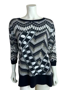 Eva Varro Tunika Top mit geometrischem Muster Gr. S Art to Wear 3/4 Arm schwarz grau - Bild 1 von 11