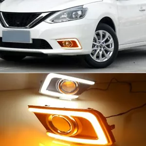 Par de luces de circulación diurna LED DRL con giro para Nissan Sentra 2016-2019 - Imagen 1 de 9