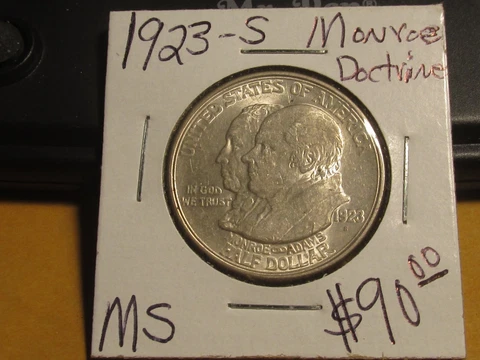 1923-S Monroe Doctrine Silver Commemorative Half Dollar. Uncirculated Cover