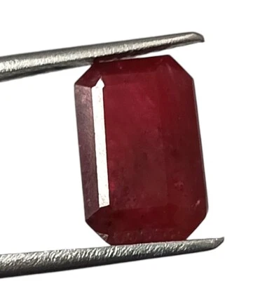 UNHEATED RED RUBY FACETED EMERALD CUT 4.35 CARAT 7.3X11 MM NATURAL LOOSE STONE - Image 1 of 4