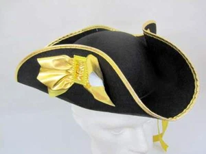 Tricorn Hat - Fancy Dress Costume Accessory Pirate Admiral - Felt - Black & Gold - Picture 1 of 1