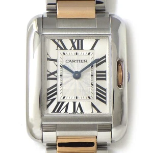 Cartier Watch Tank Anglaise SM W5310019 Silver Guilloche Dial 750RG SS QZ - Picture 1 of 8