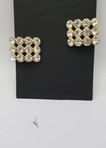 Vintage Gold tone with Rhinestones square clip Earrings. Great shape. 1"×1" - Picture 1 of 3