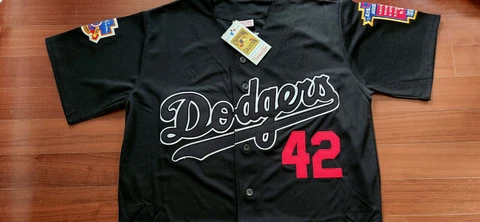 LA Dodgers #42 Jackie Robinson cooperstown Limited Edition Patch sewn Jersey BLK Cover