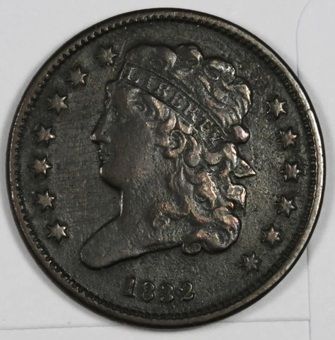 1832 Half Cent.  VF.  185683 Cover