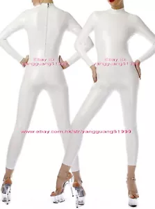 Sexy Women Jumpsuits Bodysuit Back Zip White Shiny PVC Suit Catsuit Costume F792 - Picture 1 of 10