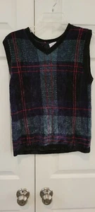 Talbots Kids Blue Green & Red Plaid Sweater Vest SZ 14 - Picture 1 of 6