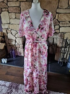Yumi Pink Floral Frill Bottom Midi Dress Size 16 BNWT RRP £55 - Picture 1 of 11