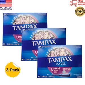 Set 3-Tampax Tamponi Perlati Ultra Assorbenti 32 ct Senza Profumo NUOVI! Scatola danneggiata - Foto 1 di 3