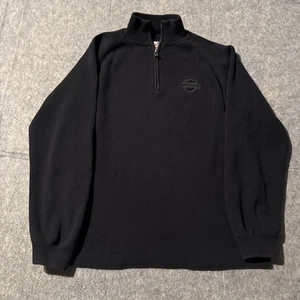 Harley Davidson 1/4 Zip Pullover Sweater Mens M Black Embroidered Sleeves - Picture 1 of 6