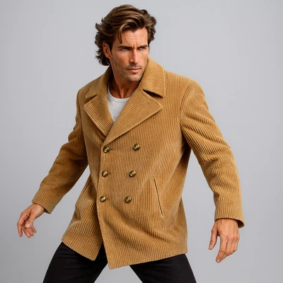 Vintage International Male XL Tan Corduroy Double Breasted Jacket HTF Rare Cozy - Image 1 of 4