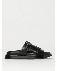 Mcqueen Platform Sandals Fringe Detail Women Black Flat Sandals - Picture 1 of 5