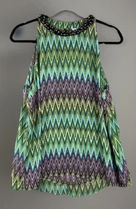 Top para mujer Y2K Jennifer Lopez talla grande con cuentas cuello alto en zig zag colorido - Imagen 1 de 10