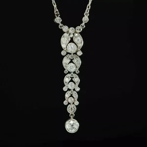 Colgante de fiesta estilo Art Deco creado en laboratorio diamante corte redondo acabado oro blanco 14K - Imagen 1 de 11