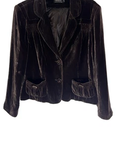 Schokoladenbraun Samt Seide Mischung Weich Tribal Blazer Jacke Damen 12 Clean Girl - Bild 1 von 14