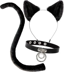 OLYPHAN Katze Kostüm Zubehör Ohren und Schwanz Set. Schwarzes Tier Halloween... - Bild 1 von 8