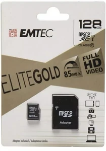 Emtec Micro-SD XC Class10 Elite Gold 128GB 90MBs Full HD Video + SD Card Adapter - Imagen 1 de 4
