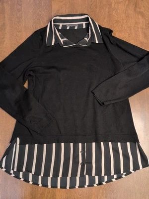 Suéter y Blusa Adrianna Papell Cuello Manga Larga Dos Top Negro Capas L Foto 1 de 4