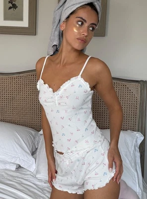 Boux Avenue Pyjama Set Women's Floral and Bow Ribbed Ladies Short Nightwear - Image 1 of 4