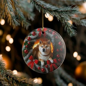 Collectible Ceramic Shiba Inu Dog Christmas Holiday Ornament - Picture 1 of 1