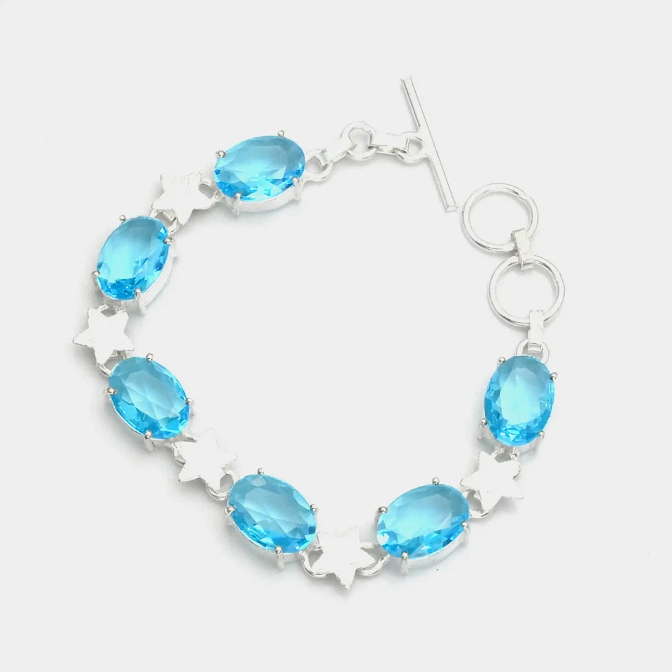 Blue Topaz Gemstone Ethnic Handmade Bracelet Jewelry 23 Gms For Women AB 26125 - Image 1 of 1