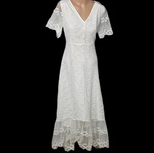 JJ's House Dress Womens L White Fairycore Lace Whimsical Wedding Cottagecore - Picture 1 of 14
