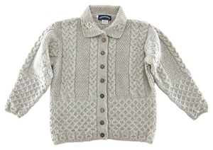 Vintage Dublin Woollen Mills Pure Merino Wool Beige Knit Cardigan Sweater Small - Picture 1 of 5