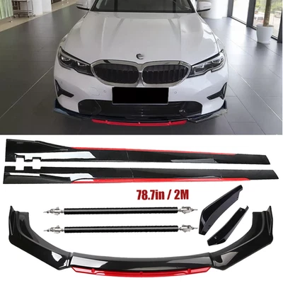 Glossy Black Look Red Front Lip Chin Bumper Side Skirt For BMW M3 M4 M5 Foto 1 de 4