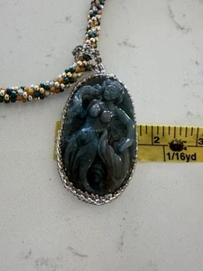 Mermaid Carved Labordite Stone Pendant On Hand Beaded Necklace Magnetic - Picture 1 of 10