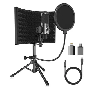 Studio Aufnahme Mikrofon Isolationsschild mit Pop Filter und Metall Stativ... - Bild 1 von 6
