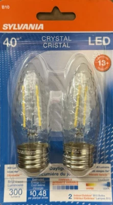 2 Sylvania 40-Watt Clear Textured-Surface Daylight Bright B10 Blunt Tip LEDs - Image 1 of 3