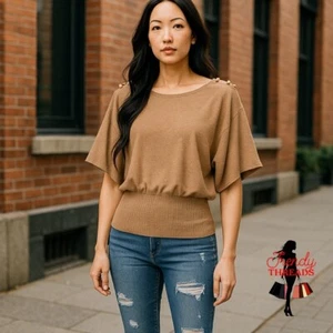 Jones New York Signature Strickbluse XL hellbraun relaxed Kurzarm Corpcore - Bild 1 von 9