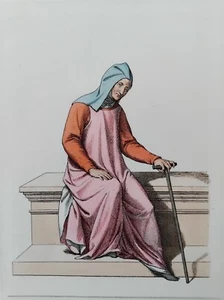 FEMME DU PEUPLE ITALIE COSTUME MOYEN AGE LITHOGRAPHIE 1861 MERCURI L75 - Picture 1 of 2