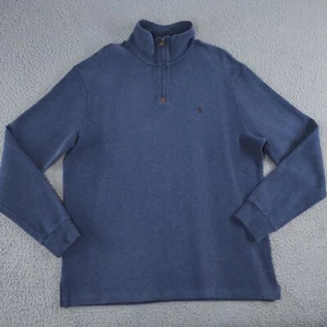 Polo Ralph Lauren 1/4 Zip Sweater Pullover Men Large Blue Brown Pony 100% Cotton - Picture 1 of 22