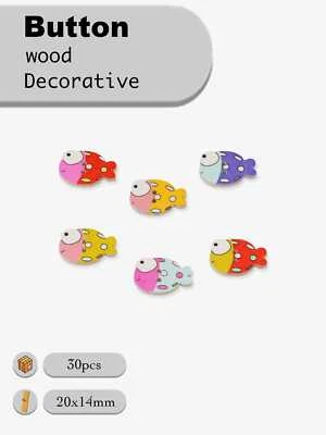 30pcs Cartoon Fish Wooden Buttons for scrapbook sewing handmade crafts Diy 20mm - Image 1 of 4