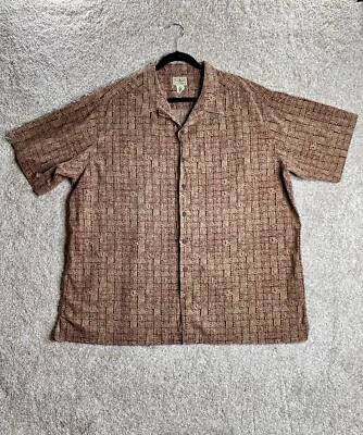 LL Bean Shirt Mens Medium Red Tropic Tiki All Over Print Hawaiian Tribal Pattern - Image 1 of 4