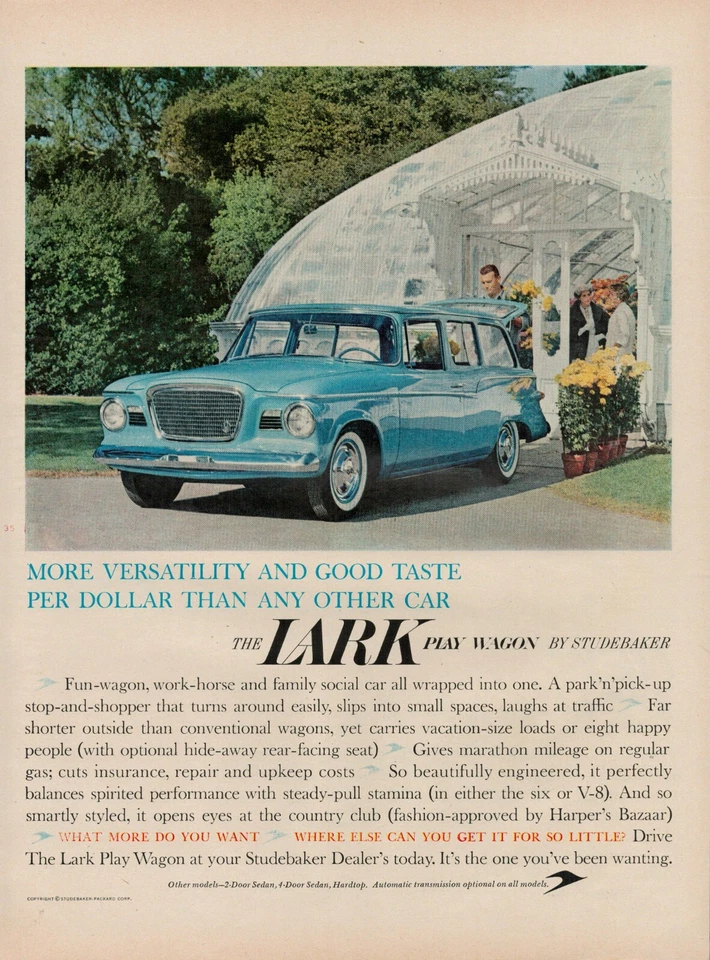1959 Studebaker Lark Station Wagon Car Auto Vintage Print Ad Automobile Green US - Image 1 of 4