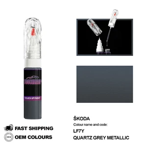 FOR SKODA QUARTZ GREY LF7Y Touch Up Paint Pen Brush Fix Kit Scratch Chip Set - Picture 1 of 8