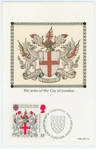 G.B. BENHAM SILK F.D.C. POSTCARD - THE ARMS OF THE CITY OF LONDON 1984 - Picture 1 of 2