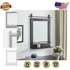 24.75x19.75 Black Ingram Barn Door Mirror with Shelf - Rustic Wall Decor - Picture 1 of 11