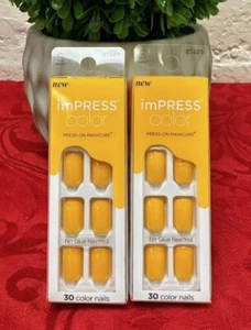 2 ~ KISS IMPRESS COLOR PRESS ON Nails Short Length 87401 15x Cheerful Heart - Picture 1 of 1